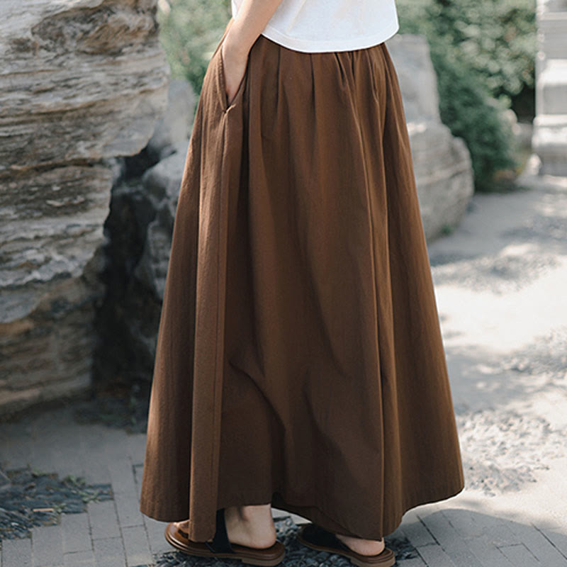 Buddha Stones Casual Plain Loose Cotton Women's Wide Leg Pants With Pockets