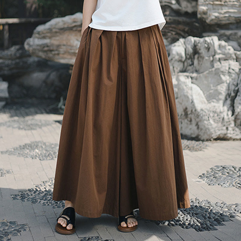 Buddha Stones Casual Plain Loose Cotton Women's Wide Leg Pants With Pockets