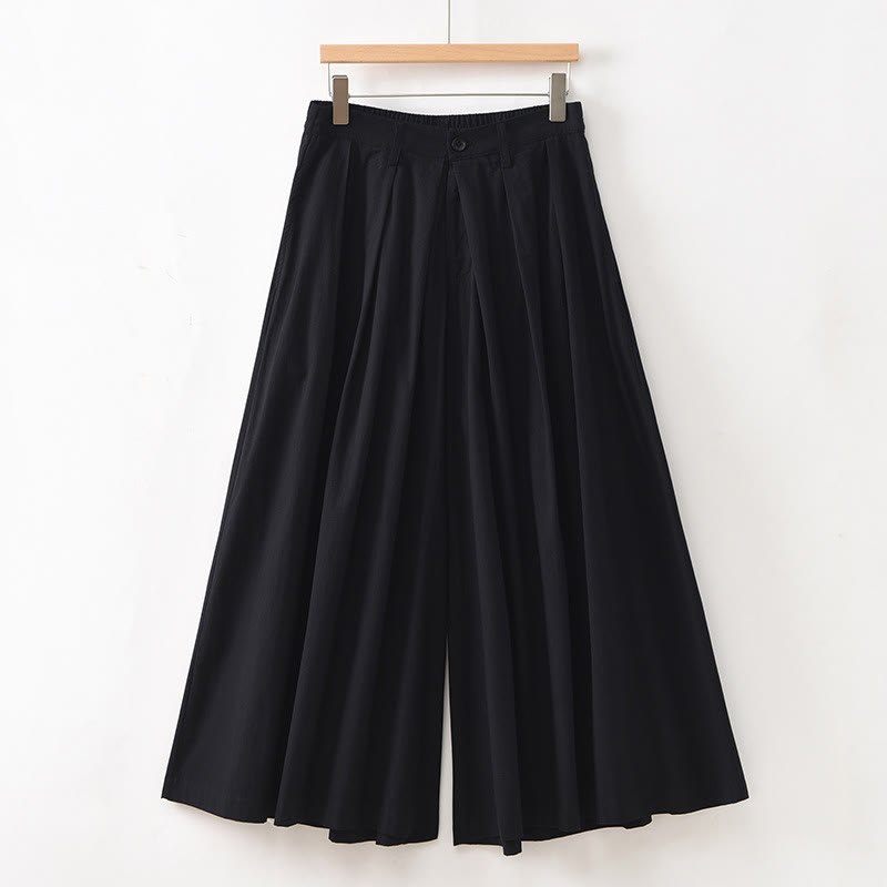 Buddha Stones Casual Plain Loose Cotton Women's Wide Leg Pants With Pockets
