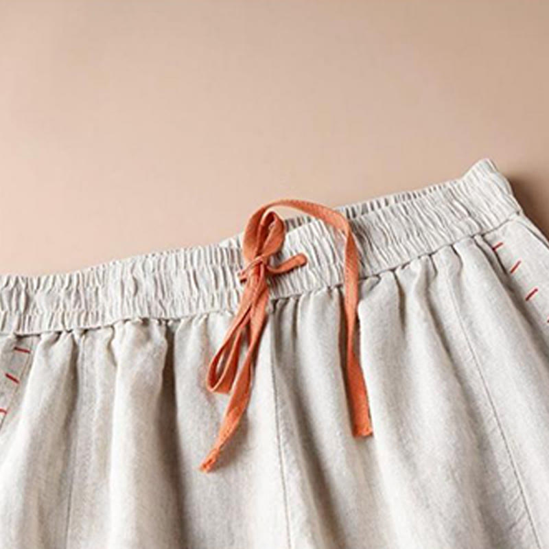 Buddha Stones Casual Cotton Slit Hem Women's 7-8 Length Wide Leg Pants With Pockets