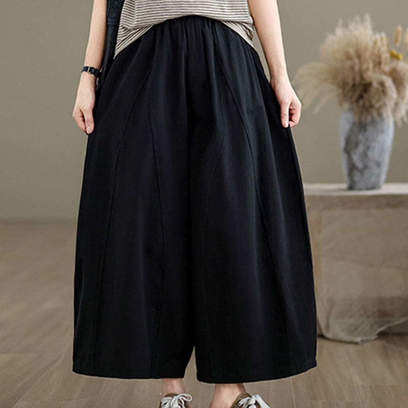 Buddha Stones Casual Plain Cotton Women's 7-8 Length Wide Leg Pants With Pockets
