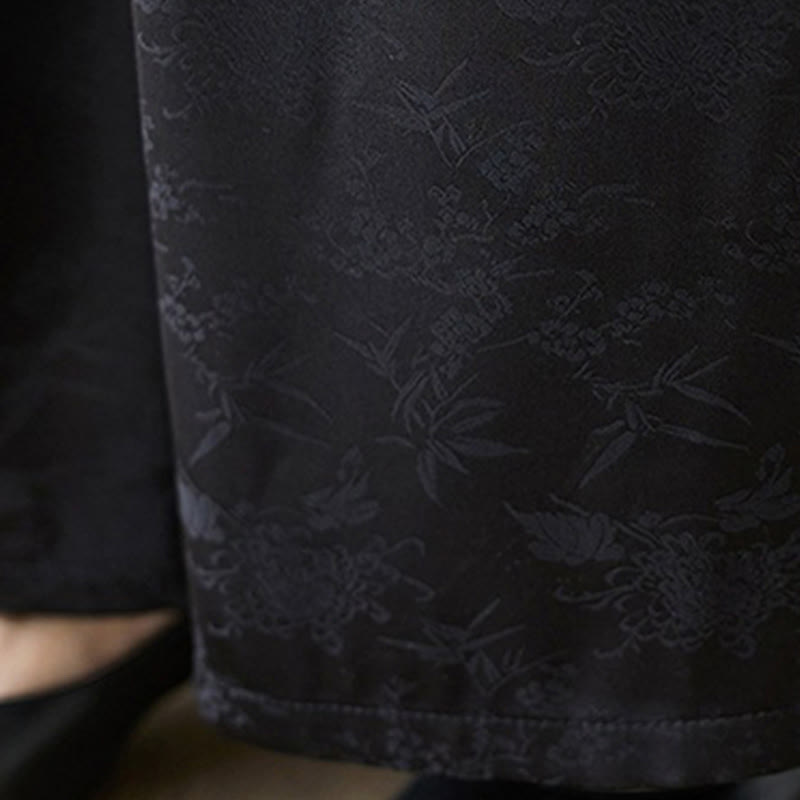 Buddha Stones Casual Jacquard Lace-up Cotton Women's Wide Leg Pants With Pockets