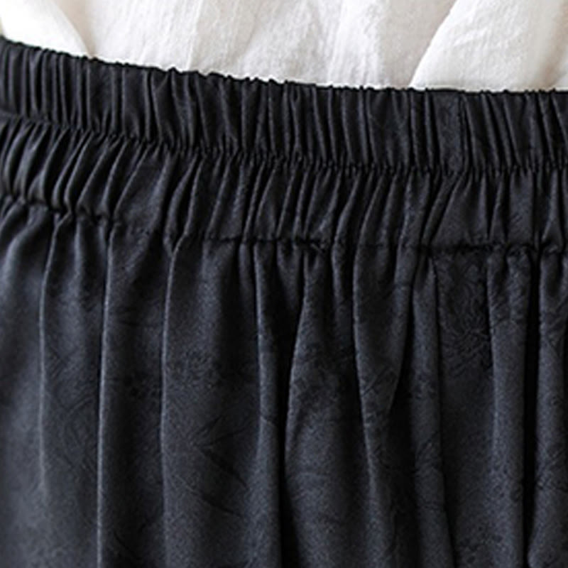 Buddha Stones Casual Jacquard Lace-up Cotton Women's Wide Leg Pants With Pockets