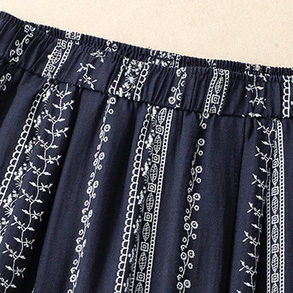 Buddha Stones Casual Vertical Printing Cotton Linen Women's Wide Leg Pants With Pockets