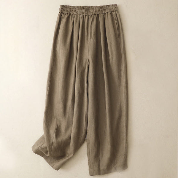 Buddha Stones Summer Plain Women's Cotton Linen Harem Pants With Pockets