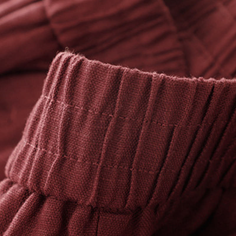 Buddha Stones Summer Plain Women's Cotton Linen Harem Pants With Pockets