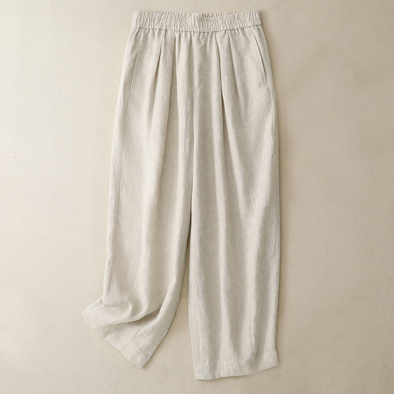 Buddha Stones Summer Plain Women's Cotton Linen Harem Pants With Pockets
