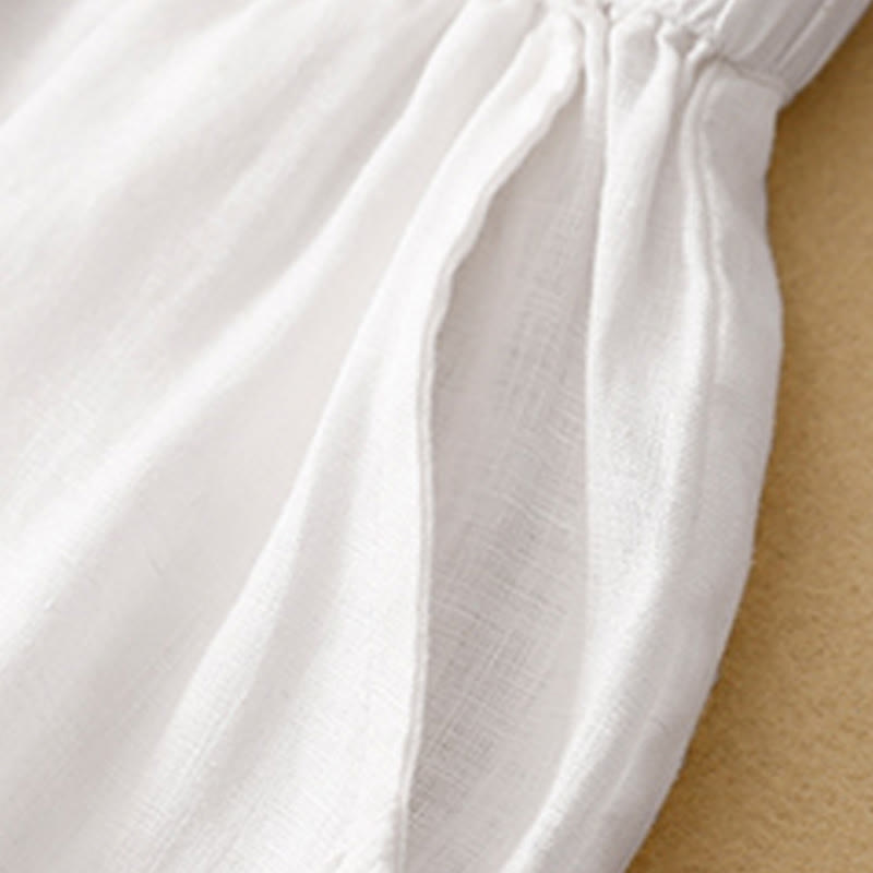 Buddha Stones Casual Plain Cropped Pants Women's Cotton Linen Harem Pants With Pockets