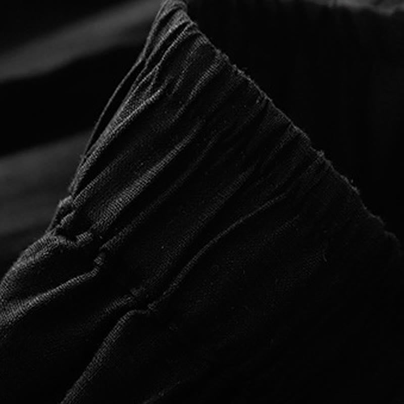 Buddha Stones Casual Plain Cropped Pants Women's Cotton Linen Harem Pants With Pockets