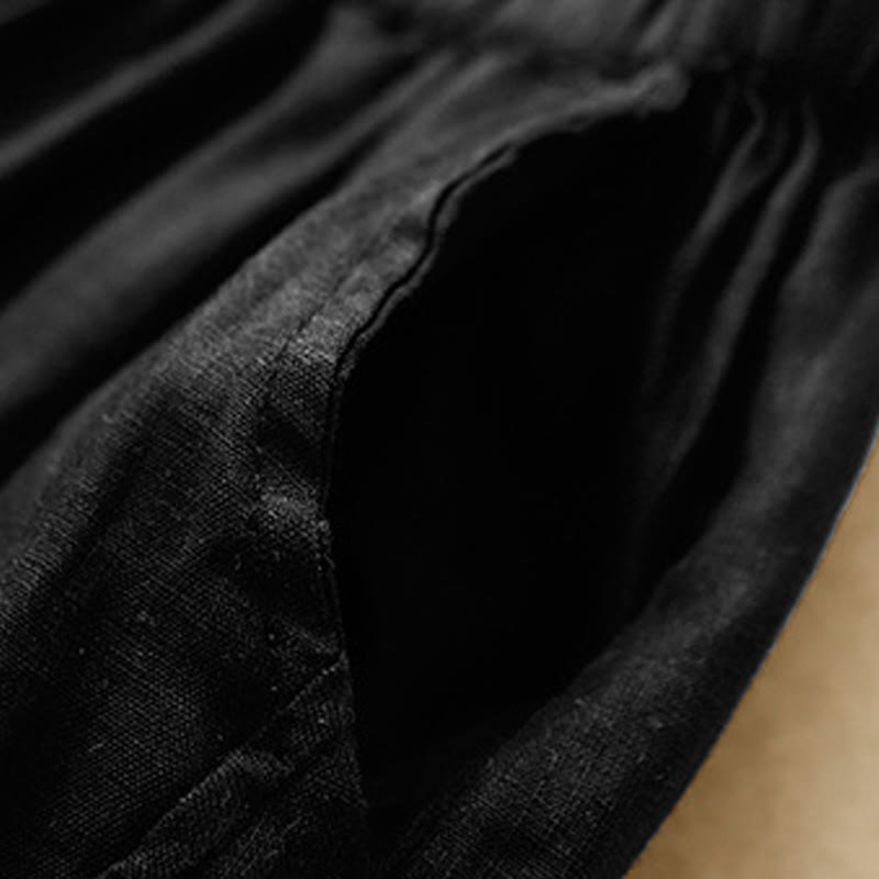 Buddha Stones Casual Plain Cropped Pants Women's Cotton Linen Harem Pants With Pockets