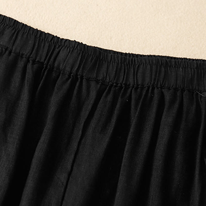 Buddha Stones Casual Plain Cropped Pants Women's Cotton Linen Harem Pants With Pockets