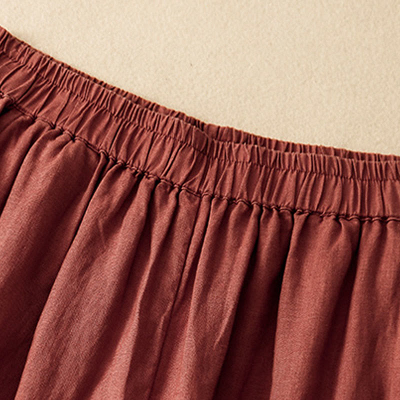 Buddha Stones Casual Plain Cropped Pants Women's Cotton Linen Harem Pants With Pockets