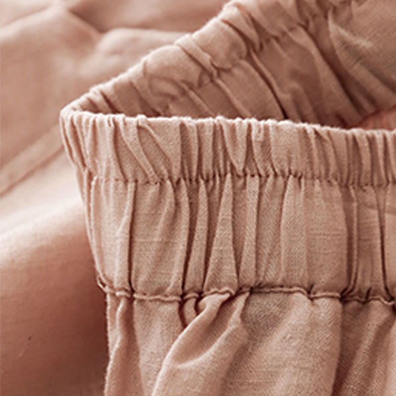 Buddha Stones Casual Plain Cropped Pants Women's Cotton Linen Harem Pants With Pockets