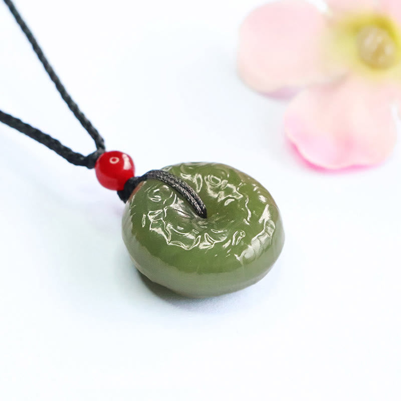 Buddha Stones Peace Buckle Auspicious Clouds Cyan Jade Necklace Luck Pendant