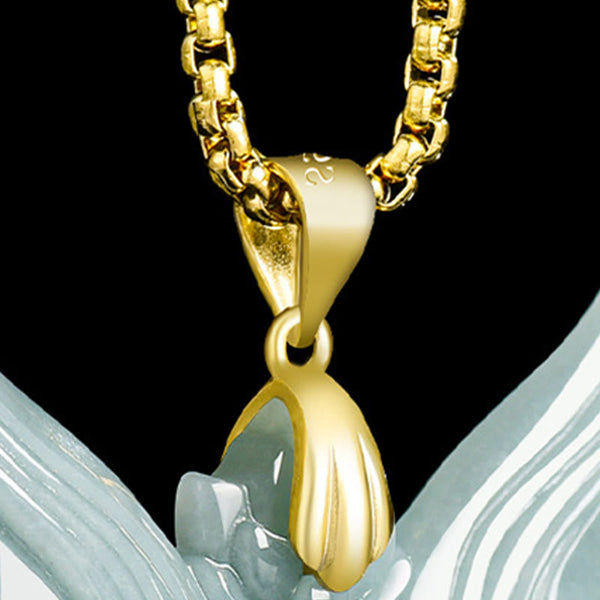 Buddha Stones Fox Mask Jade Titanium Steel Necklace Luck Pendant