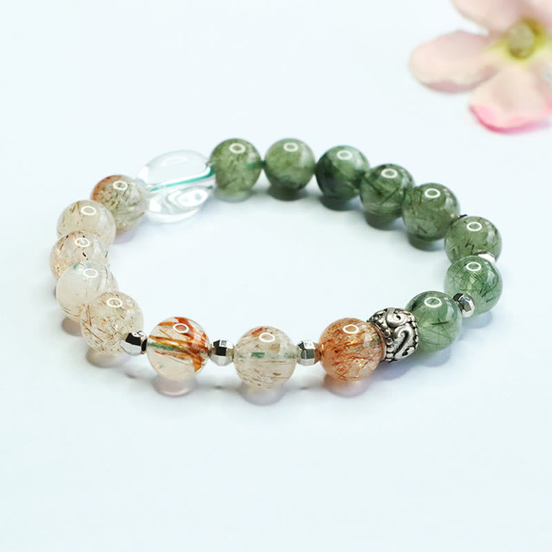 Buddha Stones Natural Green Rutilated Quartz Super Seven Crystal Wealth Bracelet