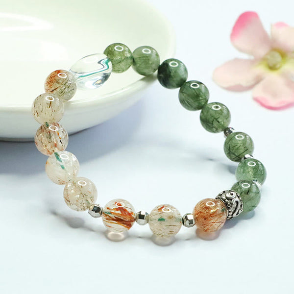 Buddha Stones Natural Green Rutilated Quartz Super Seven Crystal Wealth Bracelet