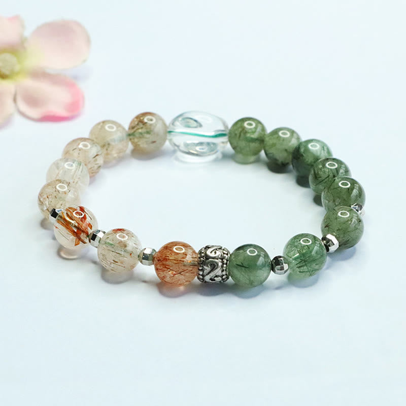 Buddha Stones Natural Green Rutilated Quartz Super Seven Crystal Wealth Bracelet