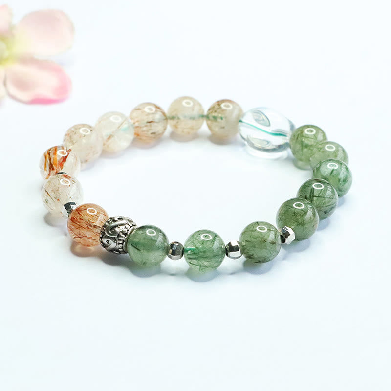 Buddha Stones Natural Green Rutilated Quartz Super Seven Crystal Wealth Bracelet