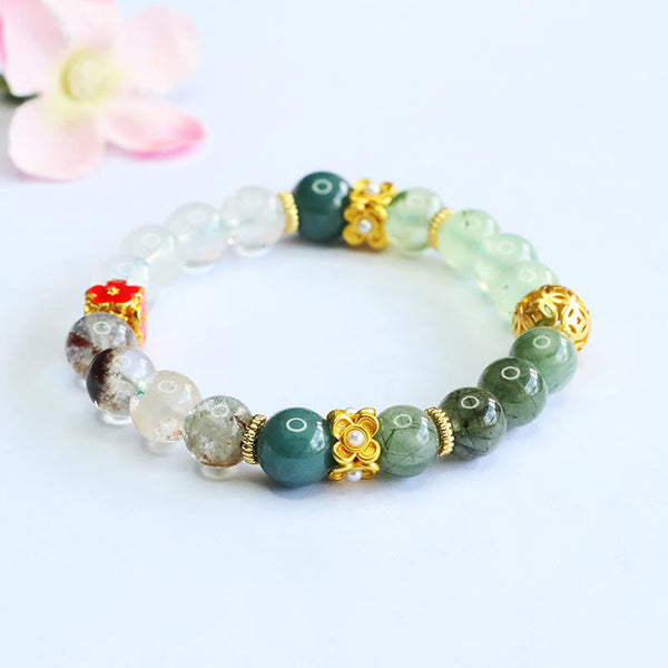 Buddha Stones Natural Green Phantom White Crystal Jade Beads Lucky Bracelet
