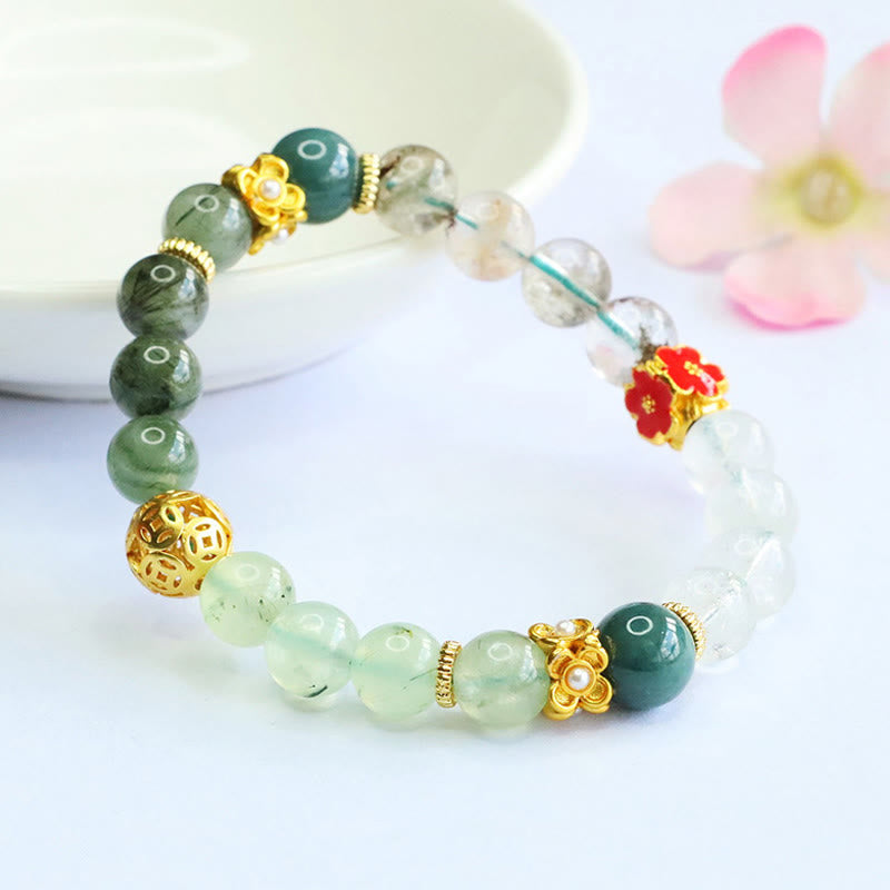 Buddha Stones Natural Green Phantom White Crystal Jade Beads Lucky Bracelet