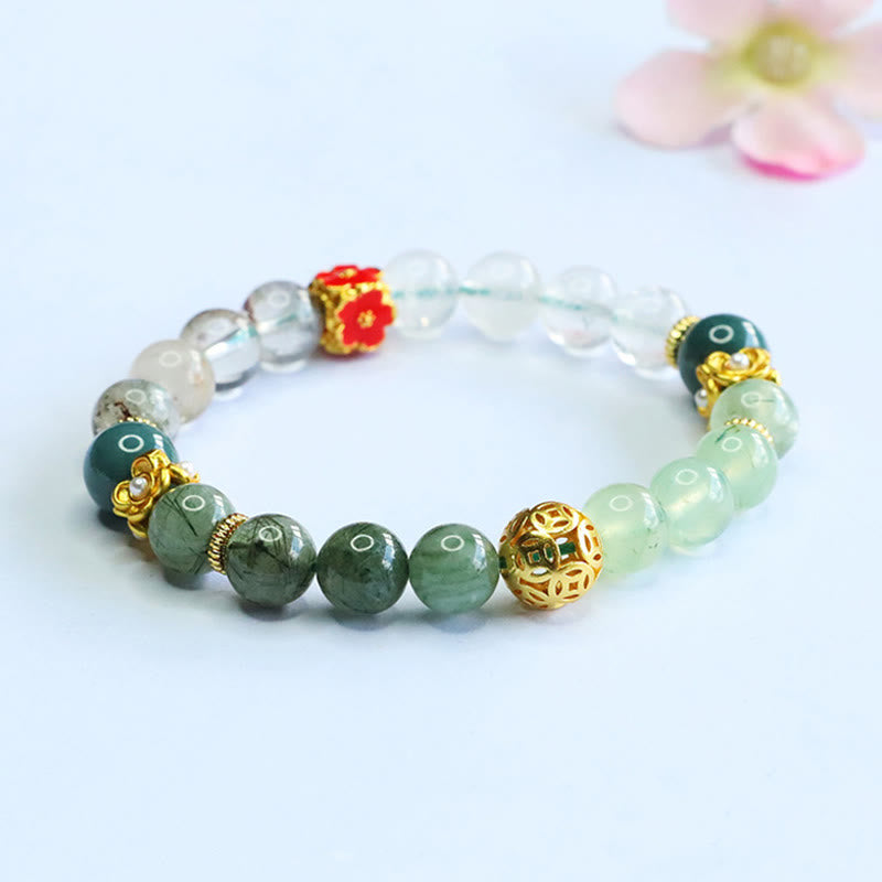 Buddha Stones Natural Green Phantom White Crystal Jade Beads Lucky Bracelet