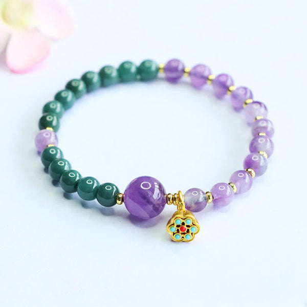 Buddha Stones Natural Lotus Amethyst Jade Balance Bracelet