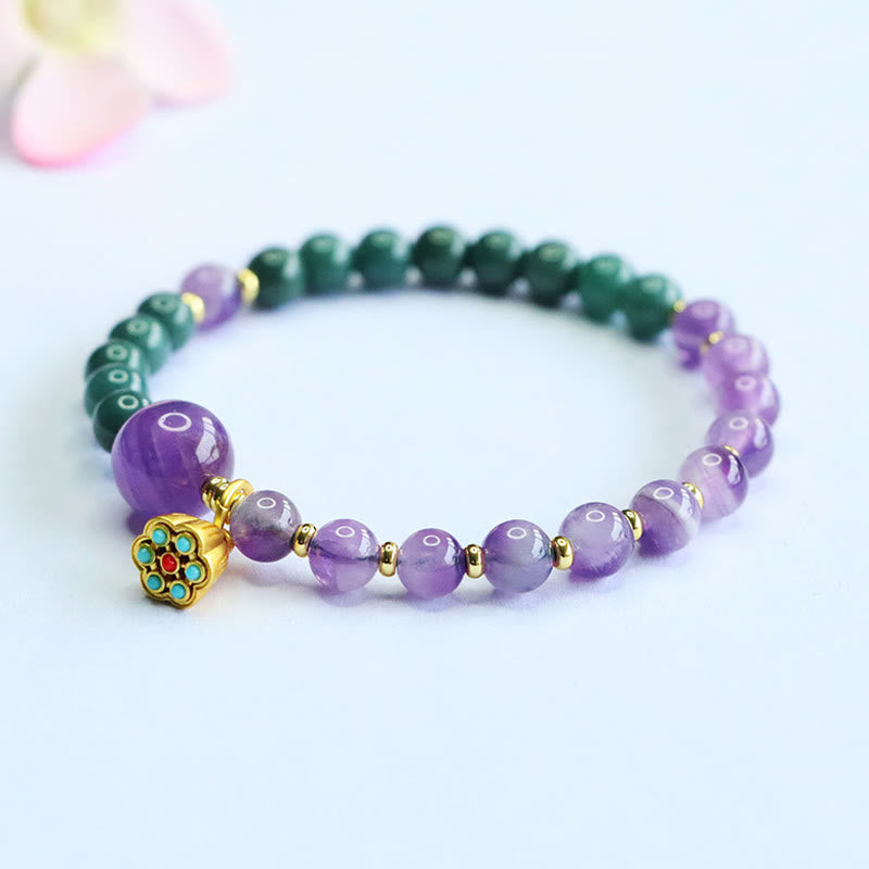 Buddha Stones Natural Lotus Amethyst Jade Balance Bracelet