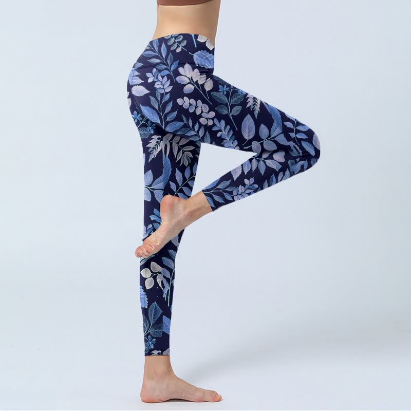 Buddha Stones Purple Leaves Print Gym Leggings Women's Yoga Pants