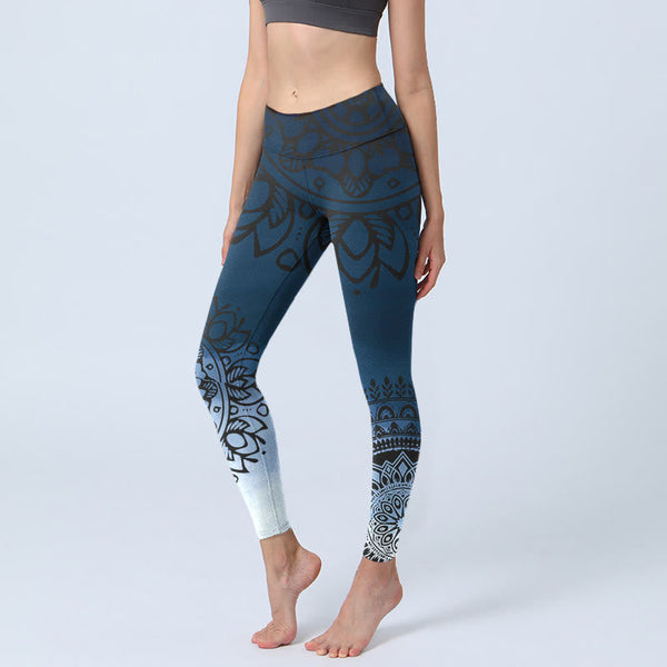 Buddha Stones Circular Mandala Flower Print Gym Leggings Women's Yoga Pants