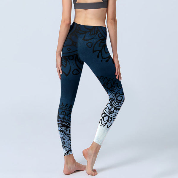 Buddha Stones Circular Mandala Flower Print Gym Leggings Women's Yoga Pants
