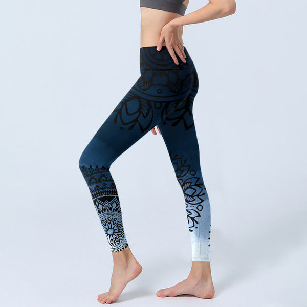 Buddha Stones Circular Mandala Flower Print Gym Leggings Women's Yoga Pants