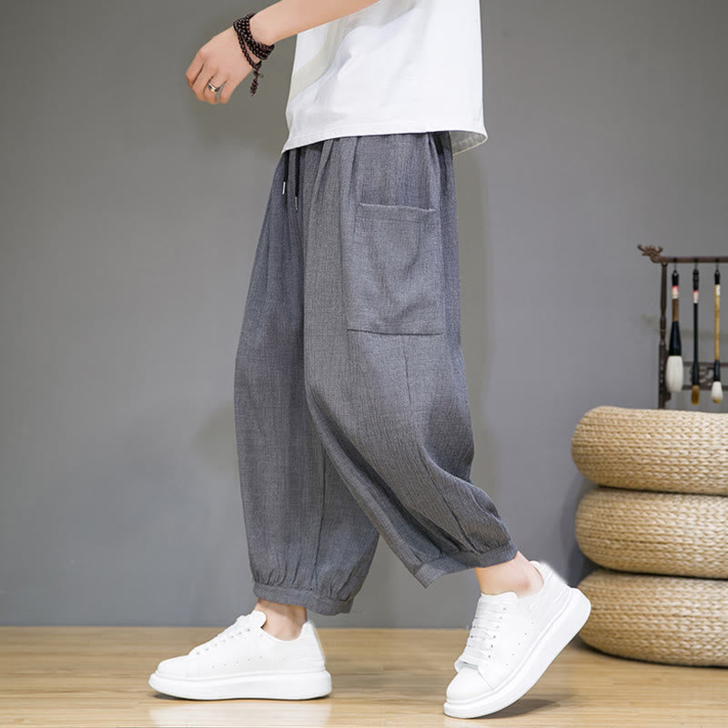Buddha Stones Casual 7-8 Length Cropped Men's Harem Pants With Side Pockets