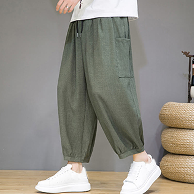 Buddha Stones Casual 7-8 Length Cropped Men's Harem Pants With Side Pockets