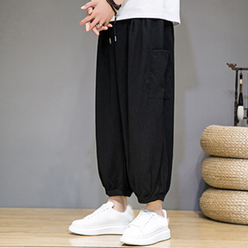 Buddha Stones Casual 7-8 Length Cropped Men's Harem Pants With Side Pockets