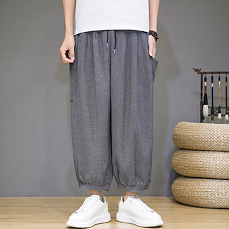 Buddha Stones Casual 7-8 Length Cropped Men's Harem Pants With Side Pockets