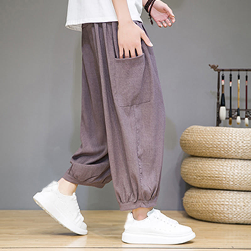 Buddha Stones Casual 7-8 Length Cropped Men's Harem Pants With Side Pockets