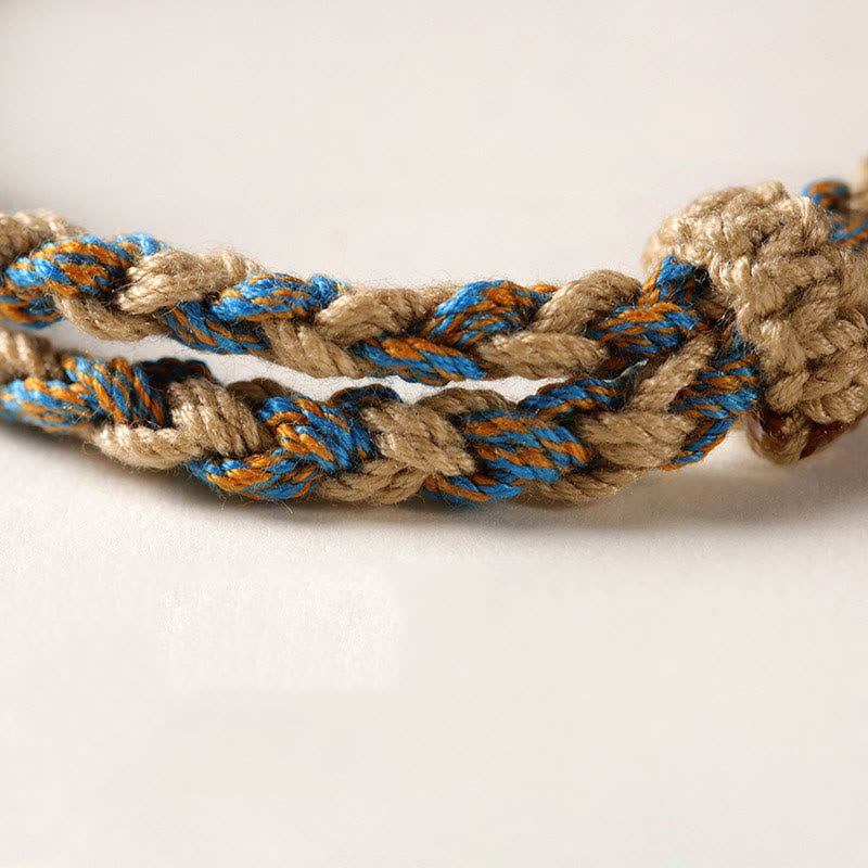 Buddha Stones Handmade Tibetan Dzi Bead Wealth Protection Braided String Bracelet