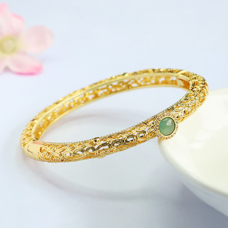 Buddha Stones Cloud Pattern Jade Copper Luck Bracelet Bangle 2.36 IN (60 MM)