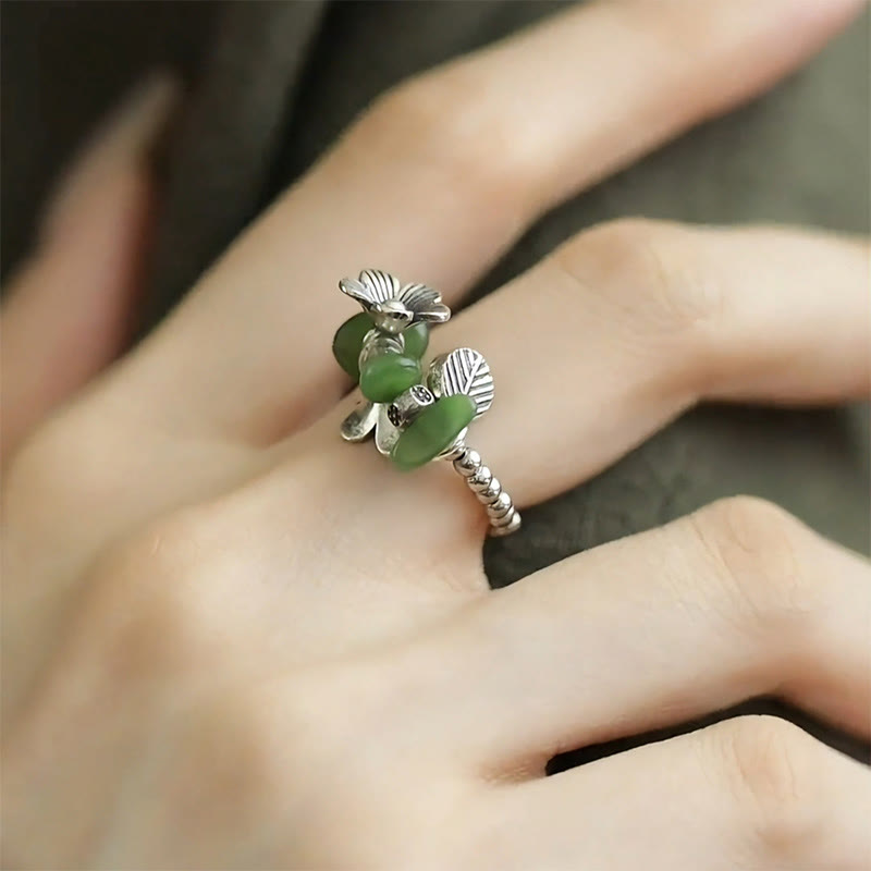 Buddha Stones Flower Pattern Copper Alloy Luck Elastic Rope Ring