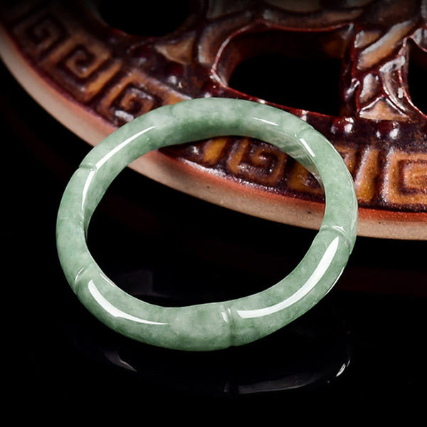 Buddha Stones Natural Bamboo Design Jade Abundance Ring