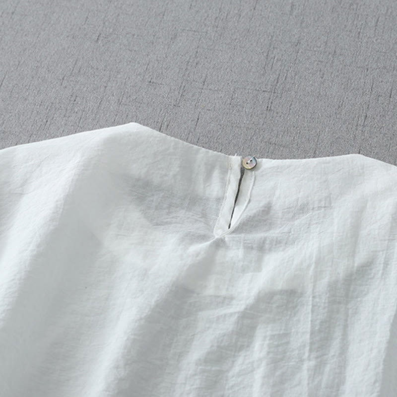 Buddha Stones Beads Crew Neck Design Cotton Short Sleeve Women's Shirt