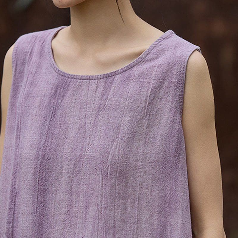 Buddha Stones Summer Tie-dye Linen Crew Neck Sleeveless Women's Vest