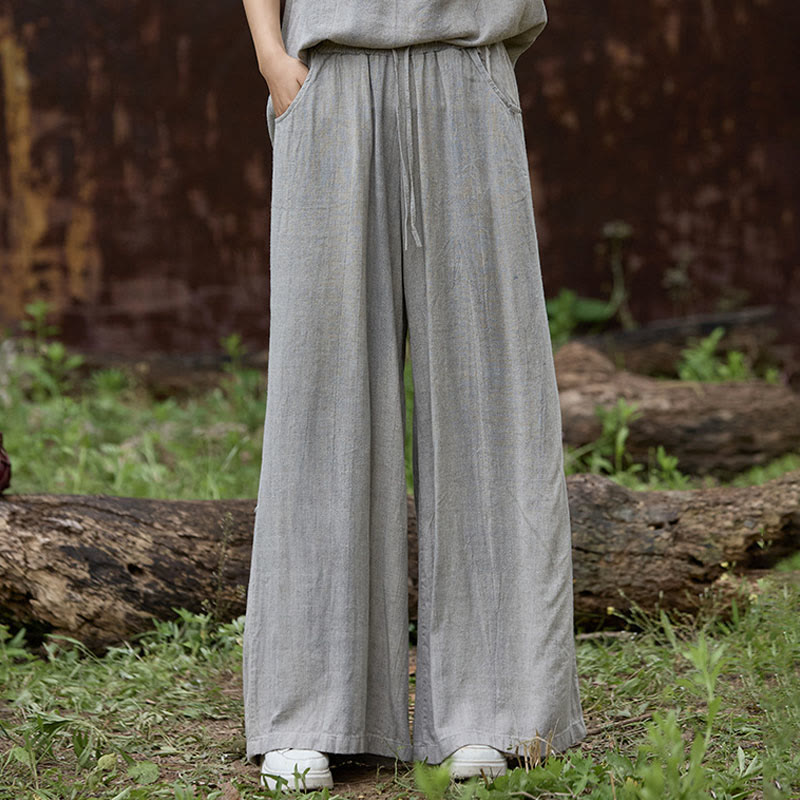 Buddha Stones Casual Tie-Dye Women's Linen Wide Leg Pants With Pockets