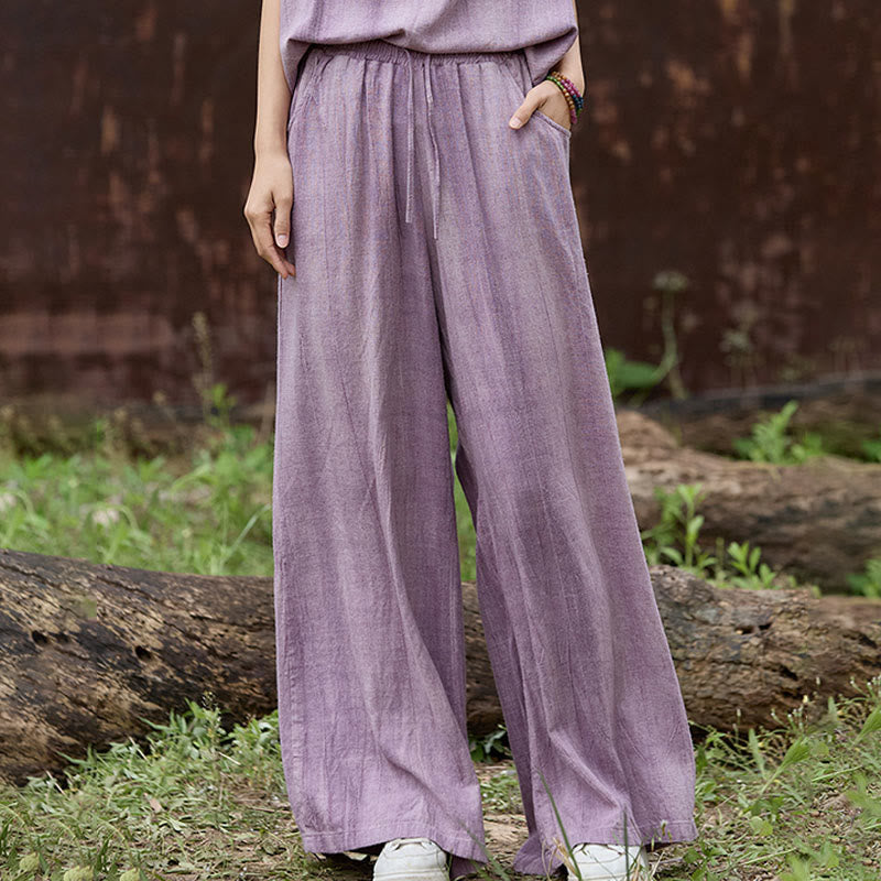 Buddha Stones Casual Tie-Dye Women's Linen Wide Leg Pants With Pockets