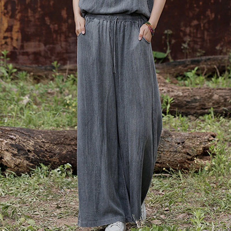 Buddha Stones Casual Tie-Dye Women's Linen Wide Leg Pants With Pockets