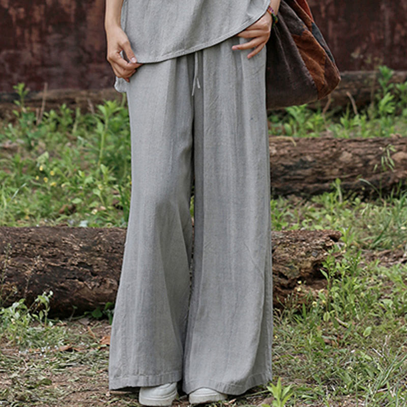 Buddha Stones Casual Tie-Dye Women's Linen Wide Leg Pants With Pockets