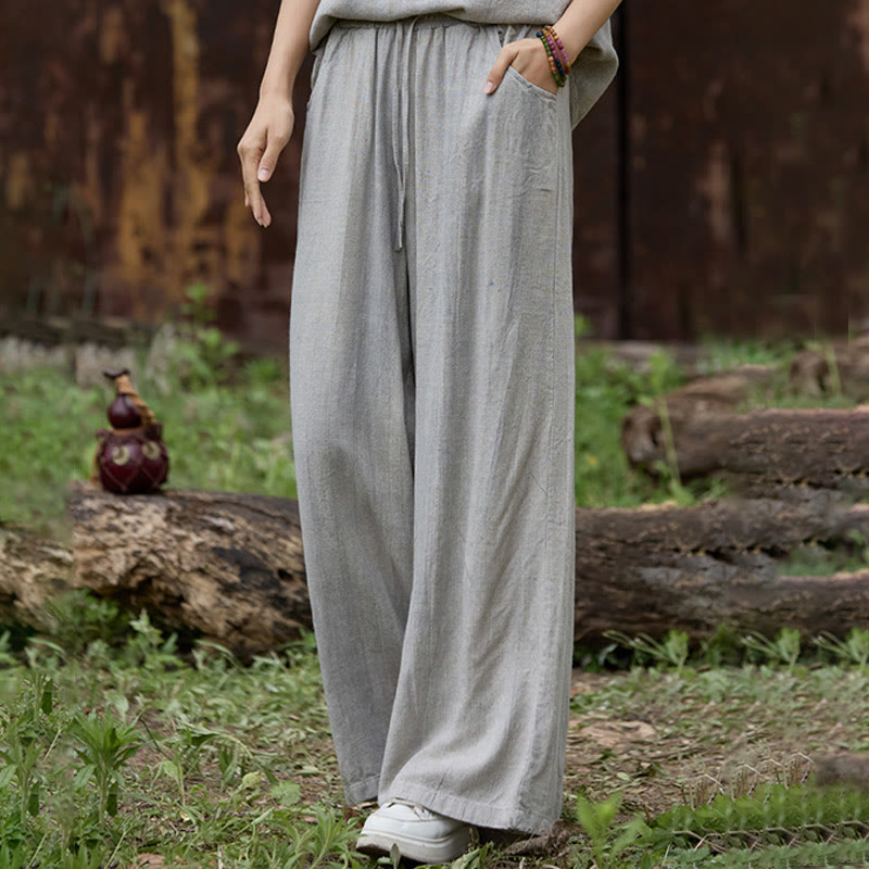 Buddha Stones Casual Tie-Dye Women's Linen Wide Leg Pants With Pockets