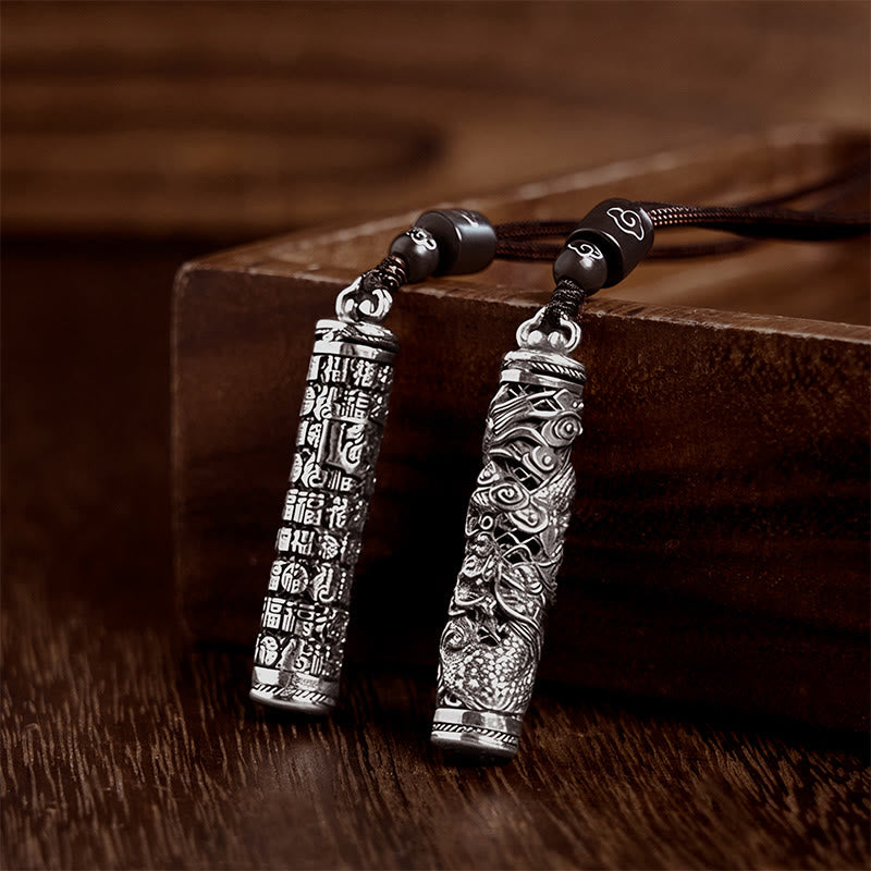 Buddha Stones Copper Fu Character Dragon Pattern Balance Pendant Necklace