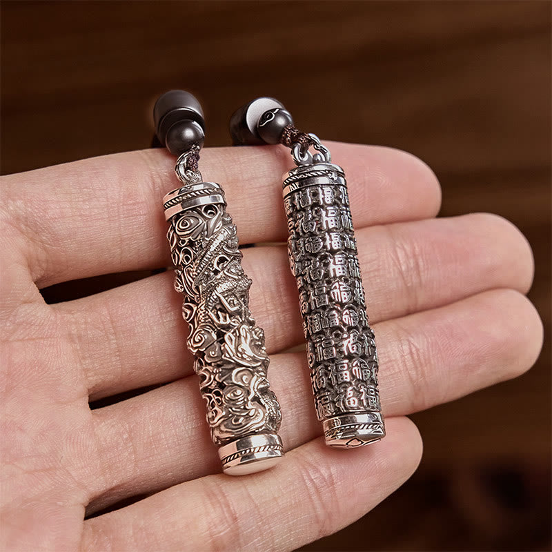 Buddha Stones Copper Fu Character Dragon Pattern Balance Pendant Necklace